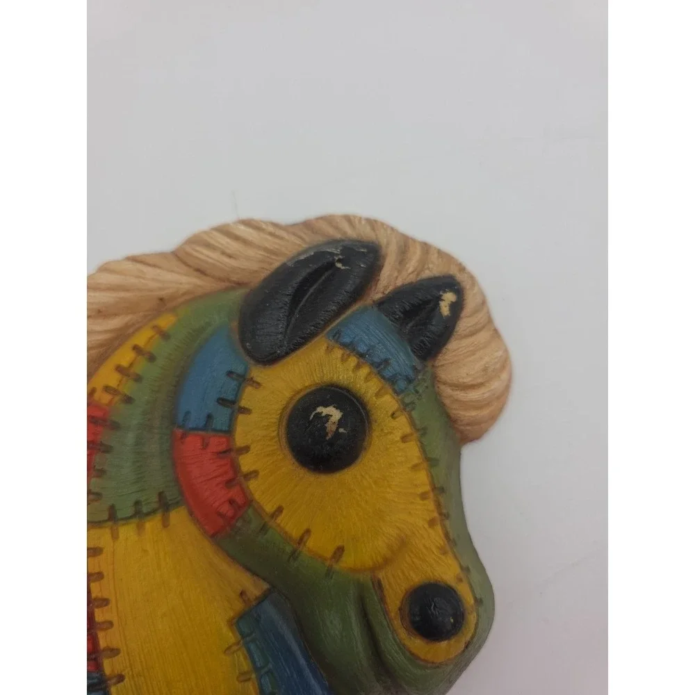 Vintage 1970s Patchwork Rocking Horse Foam Nursery Wall Hanging Art Decor